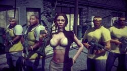 1girls 3d 3dcg absurd_res assault_rifle brown_hair_female choker cleavage collarbone earrings game_cg gang gangsters hand_on_hip highres holding_guns huge_breasts mature_woman miniskirt navel official_art saints_row saints_row_iv short_hair_female short_skirt skirt solidsmax source_request tanya_winters_(saints_row) unbothered white_bra white_miniskirt white_skirt