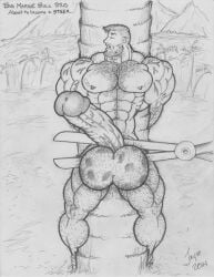 2014 bara cock_and_balls_torture dated gay hyper_balls jayse_(artist) male male_only monochrome muscular original tagme torture traditional_media what white_background