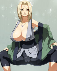 big_breasts blonde_hair brown_eyes female female_only haori long_hair mature_female naruto nipples nipples_visible_through_clothing otoi_rekomaru solo solo_female solo_focus tsunade