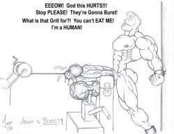 2008 bara cock_and_balls_torture dated gay jayse_(artist) male male_only monochrome muscular original tagme torture traditional_media what white_background