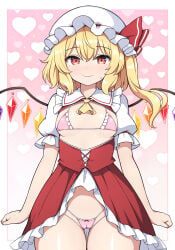 flandre_scarlet blonde_hair blonde_female blonde blonde-haired_female blonde_hair_female red_eyes mob_cap wings vampire vampire_girl rizento touhou touhou_project tagme 1girls 1girl 1female light-skinned_female light_skin simple_background image
