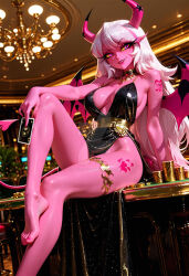 ai_generated demon demon_girl demon_horns demon_tail deviantart_link deviantart_logo deviantart_username evening_gown no_bra no_panties sexy side_slit succubus succubus_horns succubus_tail succubus_wings verosika_mayday_(helluva_boss) web_address