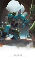 2026 anal anal_penetration anthro anthro_penetrated blue_body blue_eyes blue_fur blue_hair blush bodily_fluids bottomless bottomless_male bound_arm cavern clothed clothing cum cum_inflation cum_inside destroyed_clothing ejaculation embarrassed english_description erection footwear forced fur genital_fluids genitals goblin green_body green_skin group hair handjob hi_res holding_melee_weapon holding_object holding_sword holding_weapon humanoid humanoid_on_anthro humanoid_penetrating humanoid_penetrating_anthro inflation male male/male male_penetrated male_penetrating male_penetrating_male melee_weapon penetration penile penis precum rape sex species_request sword toeless_footwear vein veiny_penis weapon white_body white_fur yucca