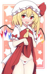 1female 1girl 1girls blonde blonde-haired_female blonde_female blonde_hair blonde_hair_female flandre_scarlet image light-skinned_female light_skin mob_cap red_eyes rizento simple_background tagme touhou touhou_project vampire vampire_girl wings