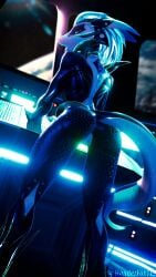 3d_(artwork) absurd_res alien android anthro biyemorph blade blender_(artwork) blue_eyes butt cassie_alilkira digital_media_(artwork) fan_character female genitals hair hi_res looking_at_viewer machine mammal multicolored_body nude open_mouth robot scales solo synthetic vulva warfaremachine wonderfox712