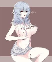 houkiri_nemu tsukihime tsukihime_(remake) vlov_arkhangel bad_id bad_pixiv_id commentary_request 1girl alternate_costume backless_outfit backless_sweater bottomless breasts chocolate chocolate_on_body chocolate_on_face dated dress food food_on_body food_on_face genderswap genderswap_(mtf) hand_on_own_chest happy_valentine holding_cloth large_breasts looking_at_viewer messy_hair naked_sweater navel nipples open_mouth pale_skin presenting_breasts ribbed_sweater sitting sketch smile solo sweater sweater_dress thighs turtleneck turtleneck_sweater virgin_killer_sweater white_hair