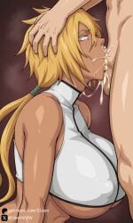deepthroat irrumatio blowjob fellatio oral oral_sex oral_penetration head_grab hand_on_head face_fuck face_fucking all_the_way_to_the_base cum cum_in_mouth cum_in_throat cum_in_nose cum_on_face cum_overflow cum_dripping cumdrip cum_drip bleach tia_harribel underboob dark-skinned_female crop_top crop_top_overhang nipple_bulge rolling_eyes eyes_rolling_back sleen ai_generated self_upload 1girls female 1boy male 1boy1girl straight mature_female breasts big_breasts huge_breasts breasts_bigger_than_head voluptuous voluptuous_female busty hourglass_figure revealing_clothes clothing clothed clothed_female clothed_female_nude_male cfnm