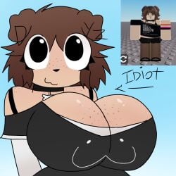 1girl 1girls :3 angiebunnss anthro anthro_only big_breasts breasts catalog_avatar_creator cleavage clothed clothed_female dayz_(dawggydayz) dog_collar female female_only first_porn_of_character freckles fully_clothed huge_breasts lesbian_pride_colors puppygirl reference_image roblox roblox_avatar robloxian silly silly_face tagme