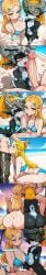 midna zelda beach ai_generated oral vaginal_penetration deepthroat princess_zelda link comic text english_text swimsuit bikini
