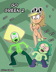 2019 :3 :3d accurate_art_style alien alien_humanoid anthro black_eyes blonde_hair breasts cartoon_network clothing confusion crossover cute_fangs dirty_talk eyelashes eyewear fangs female fink_(ok_k.o.!_lbh) fink_(ok_k.o.!_let's_be_heroes) flat_chested garabatoz gem gem_(species) genitals green_background green_body green_eyes green_hair green_nipples green_skin hair human humanoid laugh laughing_at_viewer leggings legwear leni_loud looking_at_viewer mammal mouse murid murine naughty_face navel nickelodeon nipples ok_k.o.!_let's_be_heroes open_mouth peridot_(steven_universe) pink_nipples pink_sclera pink_tongue purple_tongue pussy rodent signature simple_background standing steven_universe straight_hair sunglasses tan_body tan_skin text the_loud_house tongue young