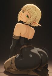 1girls ai_generated ass ass_focus blonde_female blonde_hair bodysuit cra elf elf_ears elf_female evangelyne female jpeg pointy_ears smile wakfu