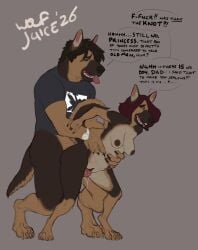 2026 4_toes 5_fingers absurd_res age_difference anatomically_correct anatomically_correct_genitalia anatomically_correct_penis animal_genitalia animal_penis anthro areola artist_name black_body black_clothing black_fur black_hair black_nose black_shirt black_t-shirt black_topwear bodily_fluids bottomless breasts canid canine canine_genitalia canine_penis canis cece_(wolfjuice) clock clothed clothing daughter dialogue domestic_dog duo english_text eyebrows eyelashes father father_and_child father_and_daughter feet female female_penetrated fingers fur genital_fluids genitals german_shepherd grey_background hair herding_dog hi_res incest jay_(wolfjuice) knot knotted_penis male male/female male_penetrating male_penetrating_female mammal medium_breasts multicolored_body multicolored_fur nipples nude older_male parent parent_and_child parent_and_daughter pastoral_dog penetration penis print_clothing print_shirt print_t-shirt print_topwear profanity sex sharp_teeth shirt short_hair simple_background speech_bubble standing standing_sex t-shirt tan_body tan_fur teeth text toes tongue tongue_out topwear vaginal vaginal_fluids vaginal_penetration vulva waist_grab watch wolfjuice wristwatch younger_female
