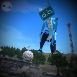 3d 3d_(artwork) aechrb blender blender_(software) female female_only kerfur_omega_(votv) looking_down macro macrophilia micro render robot robot_girl screen_face small voices_of_the_void