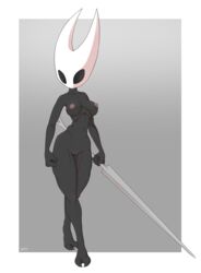 1girls 2_toes 5_fingers absurd_res anthro anthrofied armpits arthropod bare_shoulders black_body black_eyes black_skin breasts claws completely_nude completely_nude_female feet female female_only fingers front_view full_body genitals hi_res holding holding_object holding_weapon hollow_knight horn hornet_(hollow_knight) humanoid hymenopteran insects kektails naked naked_female navel nipples nude nude_female outline pussy signature simple_background slim solo solo_female standing team_cherry toes vespid video_games walking wasp weapon