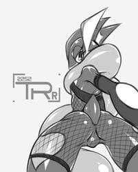 1girls anthro anthrofied anus armpits ass barely_visible_anus cameltoe female fishnet_clothing fishnets flat_chest frog gloves greninja half-closed_eyes long_tongue looking_back monochrome nintendo original_character pokémon_(species) pokemon pokemon_(species) pokemon_xy pussy sideboob small_breasts solo tail tearedrex teaspoon text thick_thighs thigh_gap tongue tongue_out video_games watermark wide_hips