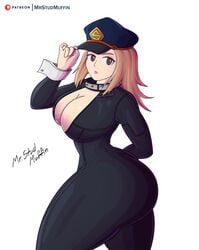 1girls big_ass big_breasts blonde_hair bodysuit camie_utsushimi cleavage female female_only hat hero_outfit_(mha) huge_ass large_breasts looking_at_viewer mrstudmuffin my_hero_academia shiketsu_high_school_cap short_hair simple_background solo solo_female solo_focus thick_thighs tight_clothing white_background wrist_cuffs