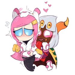 2girls anthro black_skirt blush cape cute fingering hand_on_head hearts horns horny kirby_(series) kirby_planet_robobot kirby_star_allies laugh lesbian mouthless mouthless_female multi_arm multi_limb multiple_girls nervous pervoborb pink_hair queen_sectonia scarf spider suit susanna_patrya_haltmann susie_(kirby) sweat yuri