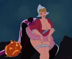 1girls areola_slip arms big_breasts blonde_hair blue_eyes breasts busty cleavage corset disney dress_lift female halloween hands hat headless_horseman human inusen katrina_van_tassel legs lipstick looking_back male panties panties_down pubic_hair pumpkin pussy smile the_adventures_of_ichabod_and_mr._toad thick_thighs vagina wide_hips