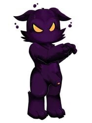 3:4 absurd_res anthro black_body black_fur fae fur genitals hi_res league_of_legends male male_only mammal mousecat mouthless no_irises noseless penis purple_body purple_fur riot_games solo veigar video_games yellow_eyes yordle