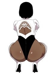 1girls alternate_costume ass back_view big_ass clothed dark-skinned_female dark_skin female female_focus female_only high_heels khexxi nier nier:_automata solo solo_female squatting thick_ass yorha_2p