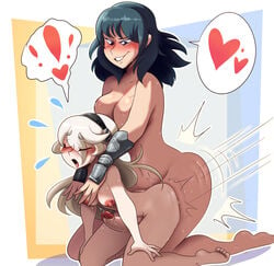 2futas big_breasts big_dom_small_sub blush byleth_(fire_emblem) byleth_(fire_emblem)_(female) closed_eyes corrin_(fire_emblem) corrin_(fire_emblem)_(female) fire_emblem fire_emblem:_three_houses fire_emblem_fates futa_only futadom futanari futasub grin heart intersex kneeling large_breasts larger_futanari lewdloaf looking_pleasured motion_lines nintendo nipples nude_female open_mouth pale_skin rough_sex sex silver_hair size_difference smaller_futanari smile speech_bubble spoken_heart tan teal_hair thick_thighs wide_hips