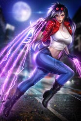 1girls ayyasap breasts dog_tag female nexus nexus_the_wielder original purple_eyes purple_hair superheroine