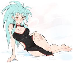 1girls barefoot big_breasts breasts cleavage cum cum_on_breasts cum_on_face feet female female_only humanoid kenshin187 large_breasts long_hair looking_at_viewer ryoko_hakubi solo tenchi_muyo! thick_thighs toes wide_hips