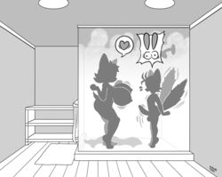 anthro bath bathroom big_penis bouncing_breasts erect_penis erection furry gigantic_breasts heart larger_female male michiyoshi miles_tails_prower older_female oppai penis rouge_the_bat sega shocked shower showing_breasts silhouette smaller_male sonic_(series) standing_up water wet