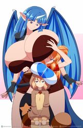 3girls breasts cleavage female female_only flat_chest huge_breasts kojiro-brushard multiple_girls simple_background