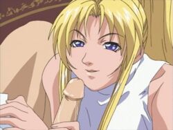 1boy 1girls animated bible_black blonde_hair fellatio licking minase_taki oral saeki_kaori tagme