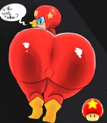 anthro anthrofied big_ass bodysuit female female_only life_mushroom looking_at_viewer looking_back mario_(series) meow_fuck nintendo power_up power_up_girl super_mario_galaxy viewed_from_below