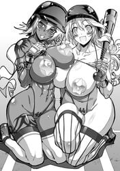 baseball_bat female large_breasts long_hair monochrome rakko rakko_(r2) sandy_bash suketto_sanjou!! wendy_crawford