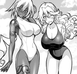 female large_breasts long_hair monochrome one-piece_swimsuit rakko rakko_(r2) sandy_bash suketto_sanjou!! wendy_crawford