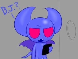 anthro bulge confusion demon glory_hole hi_res horn humanoid imp male male_only mark_m nude phone red_eyes solo teeth wings zilx_(bugmag)