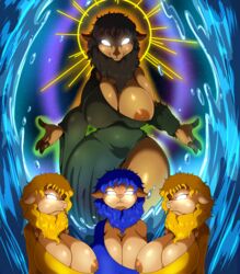 2020 4_fingers anthro areola big_breasts black_sheep bovid breasts caprine clothed clothing colored digital_media_(artwork) eyebrows female fingers front_view furry group hi_res huge_breasts looking_at_viewer mammal minecraft nipples sheep suirano thick_thighs water water_sheep wide_hips