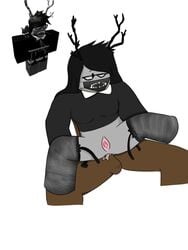 1boy 1boy1girl 1girls anal anal_sex antlers balls black_antlers black_eyes black_glasses black_hair black_shirt bottomless bottomless_female collared_shirt cum cum_drip cum_in_ass dark-skinned_male dark_skin face_mask female female_focus glasses grey_legwear grey_skin grey_socks grey_thighhighs hiddenlunas legs_spread legwear long_hair male male/female no_panties noobstruck penis pussy roblox roblox_avatar simple_background socks spread_legs stockings thighhighs white_background