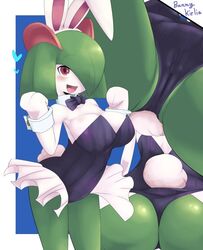 1girls 2020 alternate_breast_size anthro anthrofied armpits ass big_penis blush bodysuit breasts bunny_tail bunnysuit cameltoe cleavage close-up clothing costume eye_contact fake_ears fake_rabbit_ears female from_below green_hair green_skin hair_over_one_eye heart hi_res highres humanoid kirlia leotard looking_at_viewer male nintendo open_mouth penis pokémon_(species) pokemon pokemon_(species) pokemon_rse pussy red_eyes san_ruishin sideboob smile solo source_request text tongue video_games watermark white_skin wide_hips