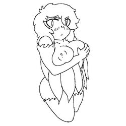 arm_wings blush breast_grab claws female harpy harpy_(terraria) large_breasts monster_girl solo_female terraria winged_arms work_in_progress