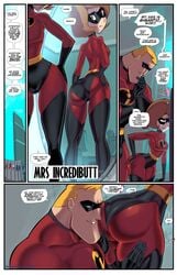 ass blonde_hair brunette canon_couple clothing comic dilf disney elastigirl female fred_perry gloves helen's_ass_check helen_parr highres huge_ass husband_and_wife looking_at_reflection male milf mirror monogamy mr._incredible muscular_male pixar robert_parr short_hair smooth_skin superhero superheroine tagme the_incredibles thick_thighs