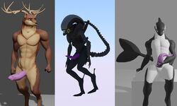 3d 5:3 alien alien_(franchise) anthro cervid cetacean delphinoid genitals group hi_res humanoid kam_(rsanimations) male male_only mammal marine masturbation oceanic_dolphin orca penis rsanimations_(artist) solo toothed_whale unusual_genitalia vote voting will_(rsanimations) xenan_(character) xenomorph