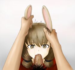 1boy 1girls blowjob brown_eyes bunny_girl bunnysuit crying crying_with_eyes_open female grabbing_ear grabbing_hair male pigtails pubic_hair sucking_penis tagme tower_of_god xia_xia