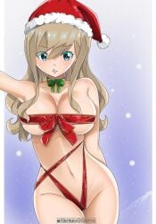 1girls artist_request big_breasts big_breasts blonde_hair blue_eyes christmas christmas_clothing christmas_outfit edens_zero rebecca_bluegarden ribbon ribbon_bondage ribboned_body ribbons santa_hat soles standing tagme thick_thighs thighhighs thighs wide_hips