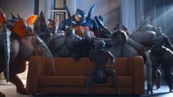 3d 6+girls alien_(franchise) character_request copyright_request female_pyramid_head female_sangheili female_xenomorph hunter_(halo) mass_effect pyramid_head runn1non sangheili turian warframe xenomorph