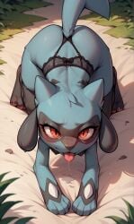 ai_generated anaddiction anthro ass_up furry lingerie pokemon pokemon_(species) riolu tongue_out