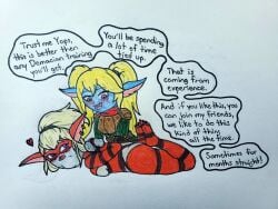 2girls blush bondage dialogue english_text female league_of_legends miugiri paper poppy the_mageseeker video_games yops_(the_mageseeker) yordle