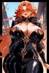 ai_generated curvy_female evilkuro05 genshin_impact hoyoverse massive_breasts mavuika_(genshin_impact) mihoyo standing thick_hips thick_legs voluptuous_female