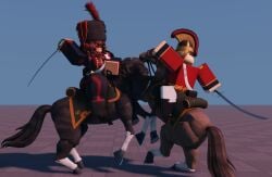 1boy 1girls 3d ass baseplate breasts clothed gopfoyohpu29891 horse roblox robloxian sword tagme thighs