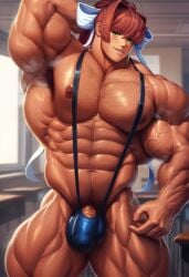 1boy 1human 1male 1man abs ai_generated ambush_(trap) arm_behind_head armpit_hair armpits bara bara_tiddies bara_tits barechested biceps big_biceps big_bulge big_muscles blue_mankini bow brown_hair bulge bulge_through_clothing chest_hair civitai classroom doki_doki_literature_club gay genderswap_(ftm) green_eyes grin hair_ribbon hairbow hairy hairy_armpits hairy_arms hairy_chest hairy_legs hairy_male large_muscles large_pecs large_pectorals leg_hair long_hair looking_at_viewer male male_focus male_nipples male_only male_pubic_hair man_boobs man_breasts man_tits mankini manly monika_(doki_doki_literature_club) muscular muscular_futanari muscular_male navel navel_hair nipples pecs pectorals penis_bulge ponytail pubes pubic pubic_hair pubic_hair_peek rule_63 slingshot_swimsuit solo steaming_body sweat thick_thighs things underwear veins white_ribbon window