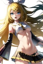 adapted_costume ai ai_generated blonde_hair groin kagamine_rin kagamine_rin_(future_style) long_hair midriff miniskirt navel skirt underboob vocaloid