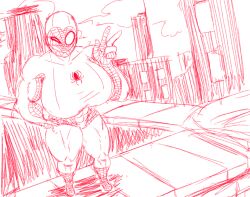 alessandra_regine_delle_rose_(olozva) background big_breasts city cosplay huge_breasts leotard marvel marvel_comics mask muscular muscular_arms muscular_female muscular_legs muscular_thighs olozva original_character sketch spider-heart_(olozva) spider-man_(series) spidersona